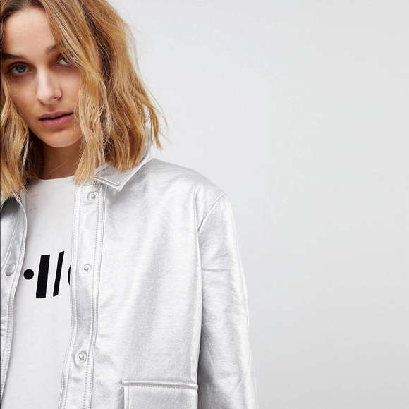 NWT ASOS Silver vegan leather moto jacket ($198) - Picture 3 of 4